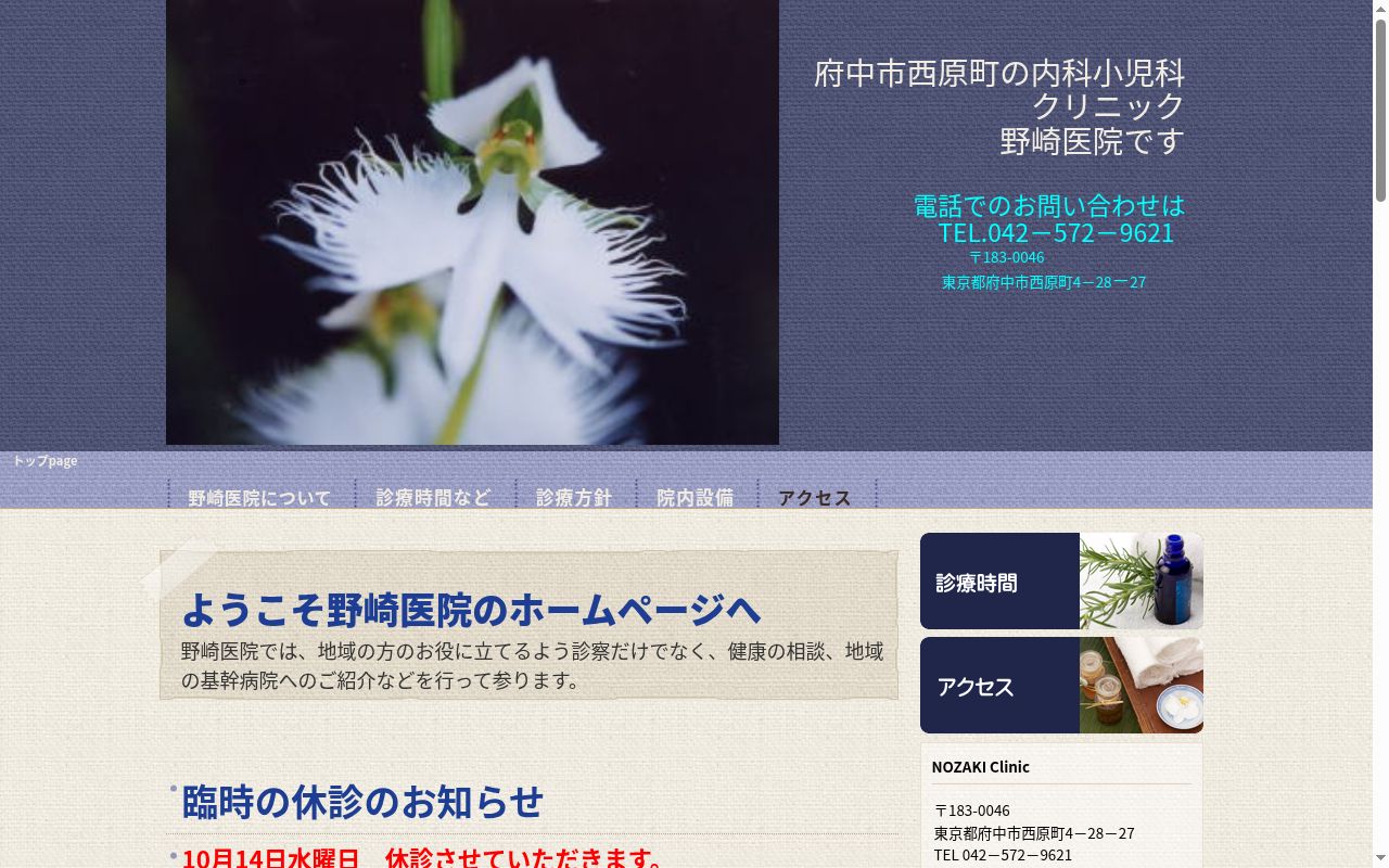 野崎医院の公式サイトのスクリーンショット