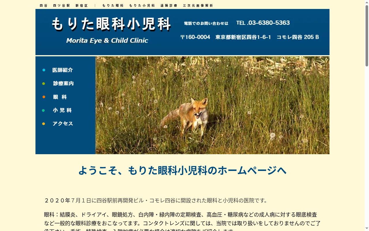 医療法人社団四谷森田　もりた眼科小児科の公式サイトのスクリーンショット