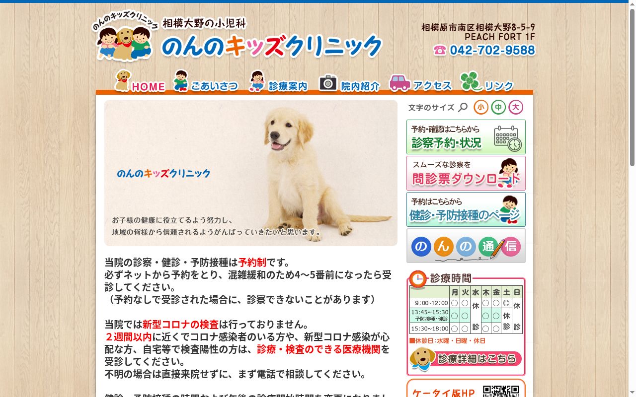 のんのキッズクリニックの公式サイトのスクリーンショット