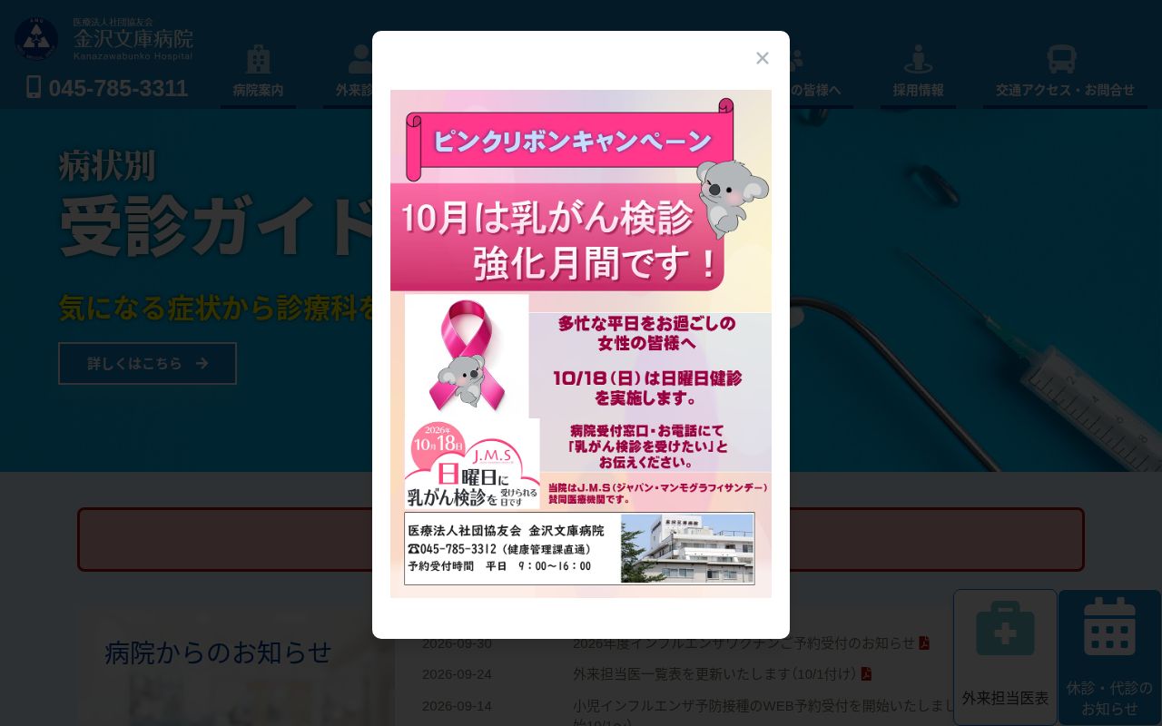 医療法人社団協友会　金沢文庫病院の公式サイトのスクリーンショット